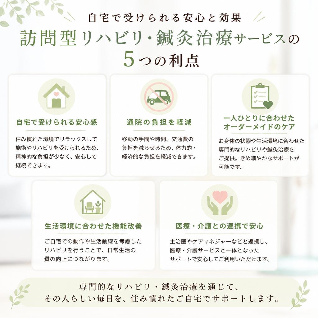 訪問型だから安心！自宅でのリハビリと鍼灸治療