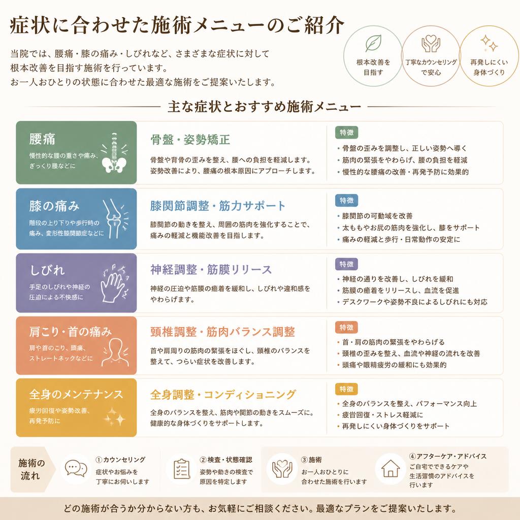 症状別施術メニュー